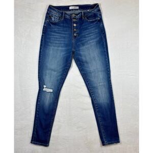 KanCan Curvy Midrise Skinny Denim Jeans Button Fly Distressed Stretch size 9/28